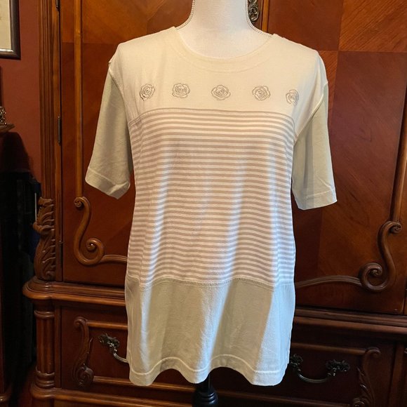 "Jaclyn Smith Sport" Solid and Striped Top - Picture 1 of 4